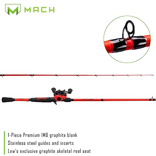 Fluorescent Red Baitcast Reel and Fishing Rod Combo D462