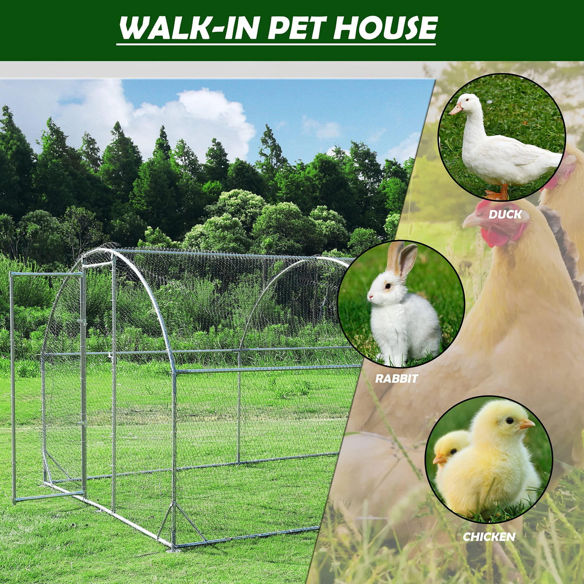 Large Metal Chicken Coop Walk-in Poultry Cage with Waterproof Cover (9.2'W x 18.7'L x 6.5'H) A85003