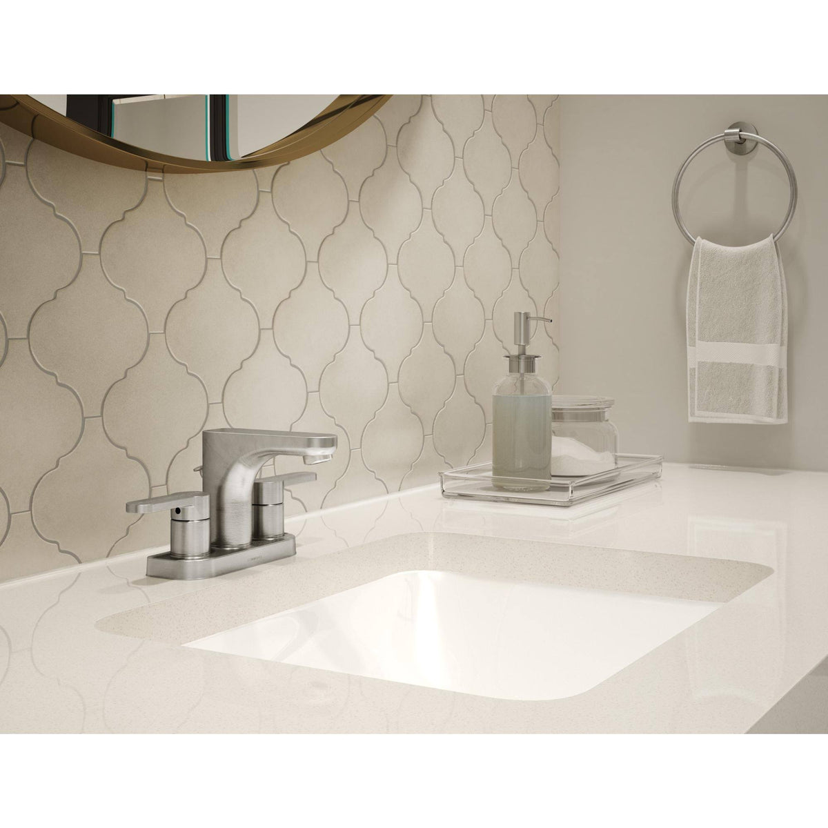 4 in. Centerset 2-Handle Bathroom Faucet in Satin Nickel I180