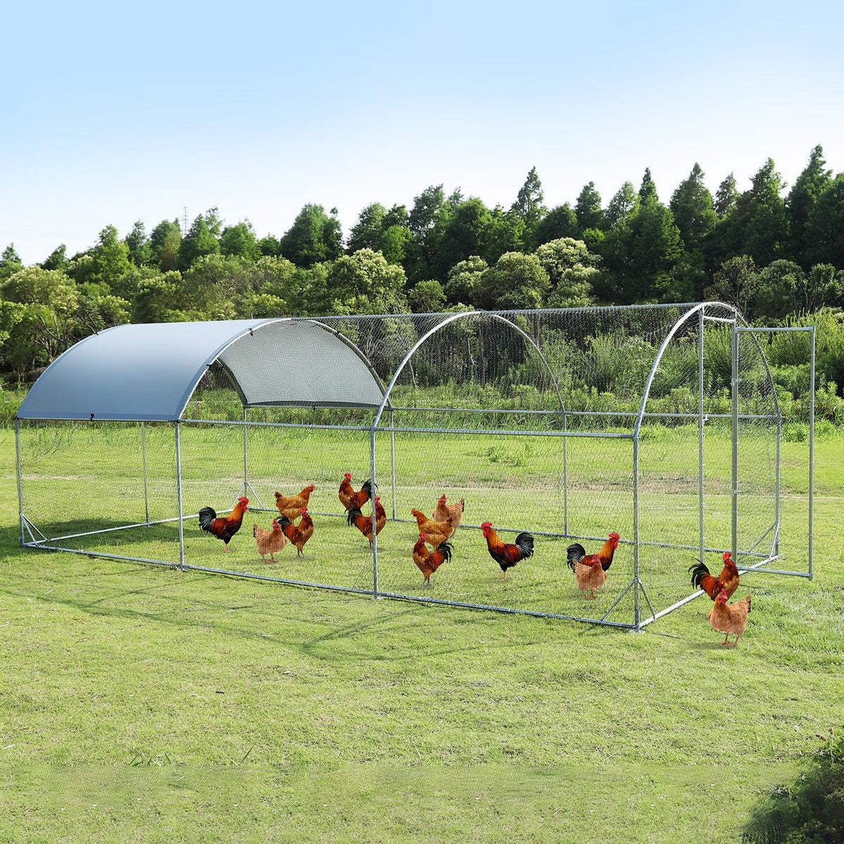 Large Metal Chicken Coop Walk-in Poultry Cage with Waterproof Cover (9.2'W x 18.7'L x 6.5'H) A85003