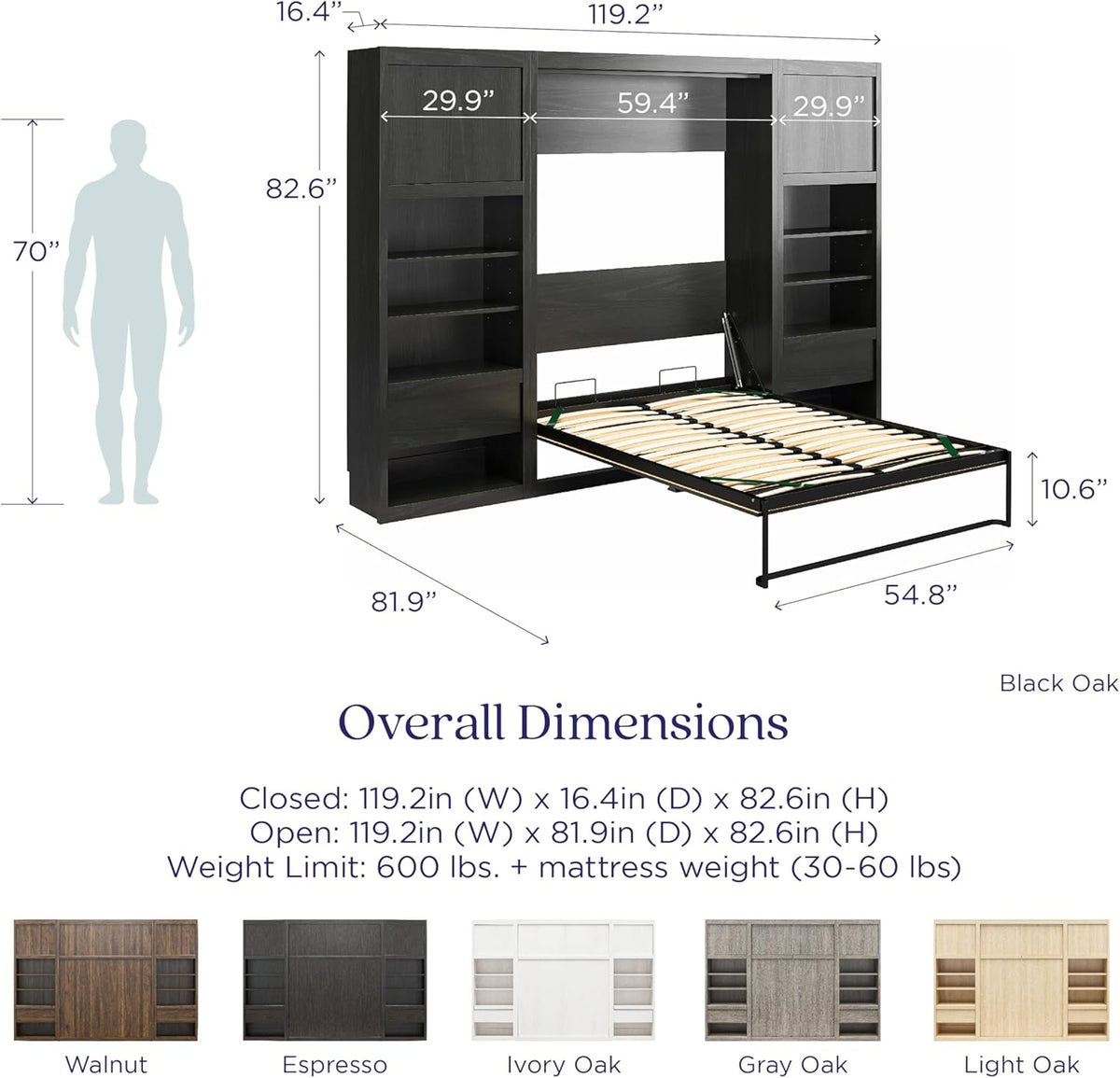 Full Size Murphy Wall Bed with Storage in Light Oak U6162