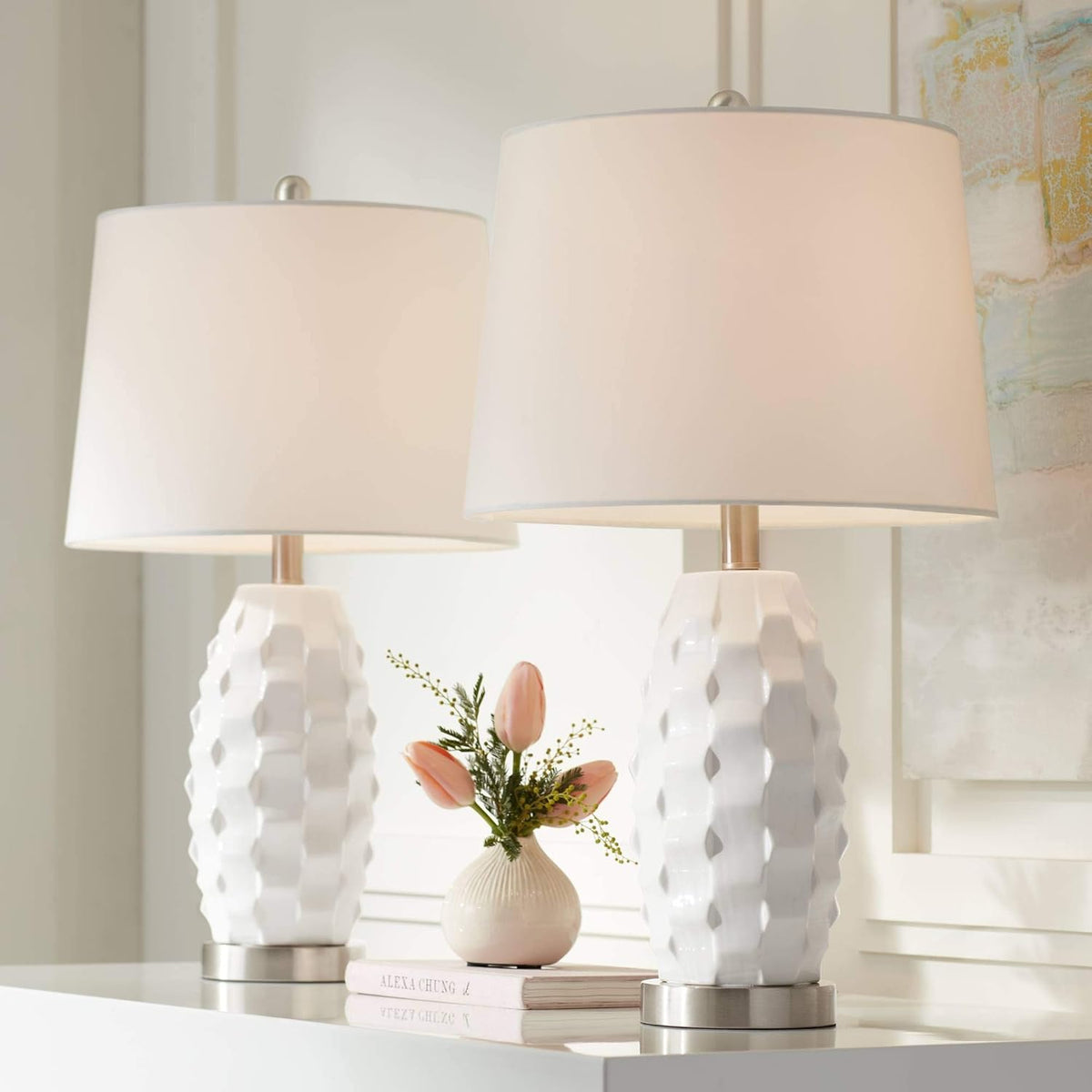 White Ceramic Table Lamps Set of 2 Y741