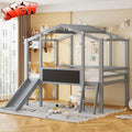 White Twin Low Loft Bed with Slide and Storage Shelves L4881