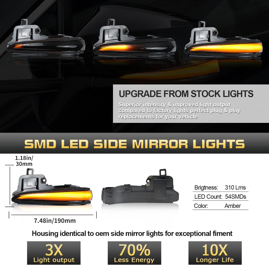 Amber LED Side Mirror Turn Signal Light Indicator Strip Smoked Lens Q4668