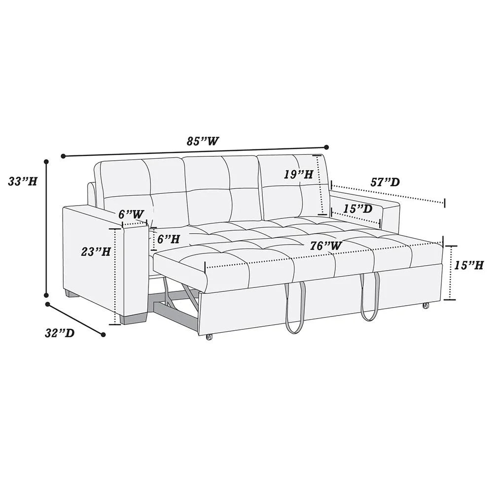 Faux Leather Convertible Sofa in Black Z162