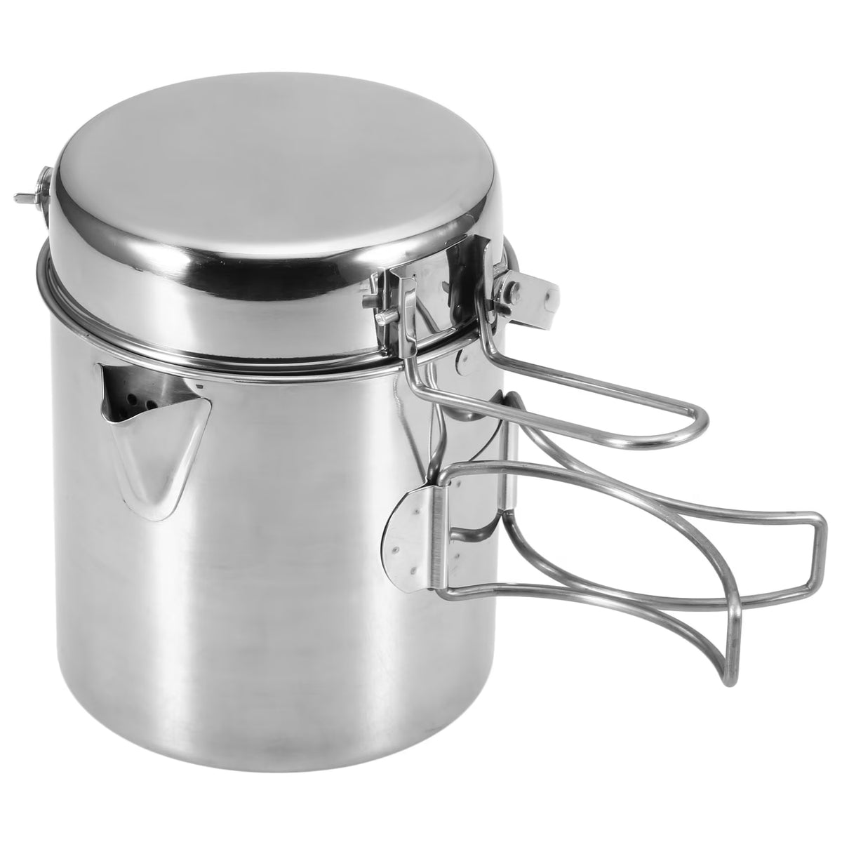 1L Stainless Steel Portable Camping Pot with Foldable Handle H7175