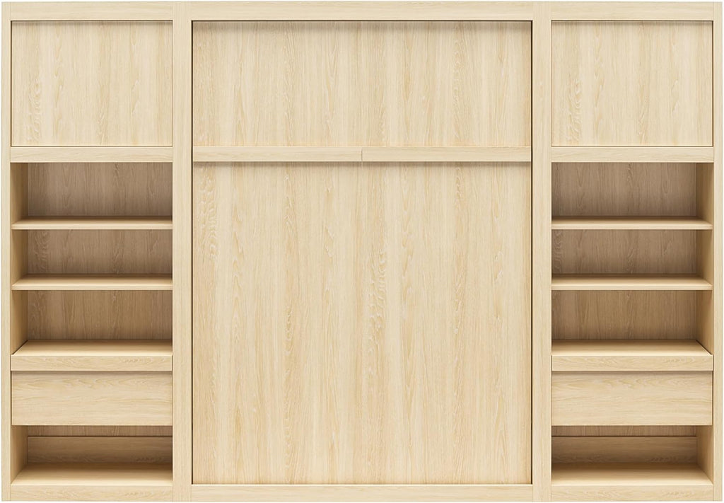 Full Size Murphy Wall Bed with Storage in Light Oak U6162
