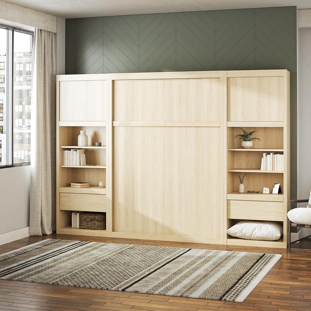 Full Size Murphy Wall Bed with Storage in Light Oak U6162