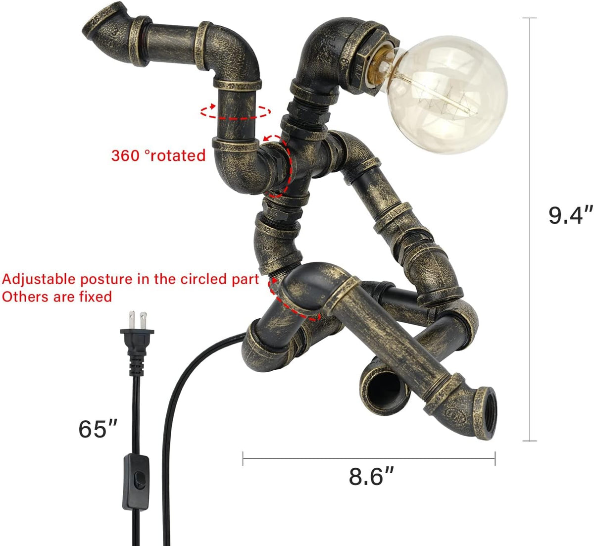 Bronze Iron Pipe Table Lamp with Button Switch U6013