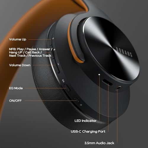 Bluetooth Headphones Over Ear, 90 Hours Playtime, Wireless, Noise Isolating, HiFi Stereo, Black K498