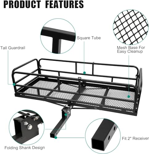 60 x 24 x 14 Inch Black Folding Hitch Mount Cargo Carrier with 500 lbs. Capacity N47127