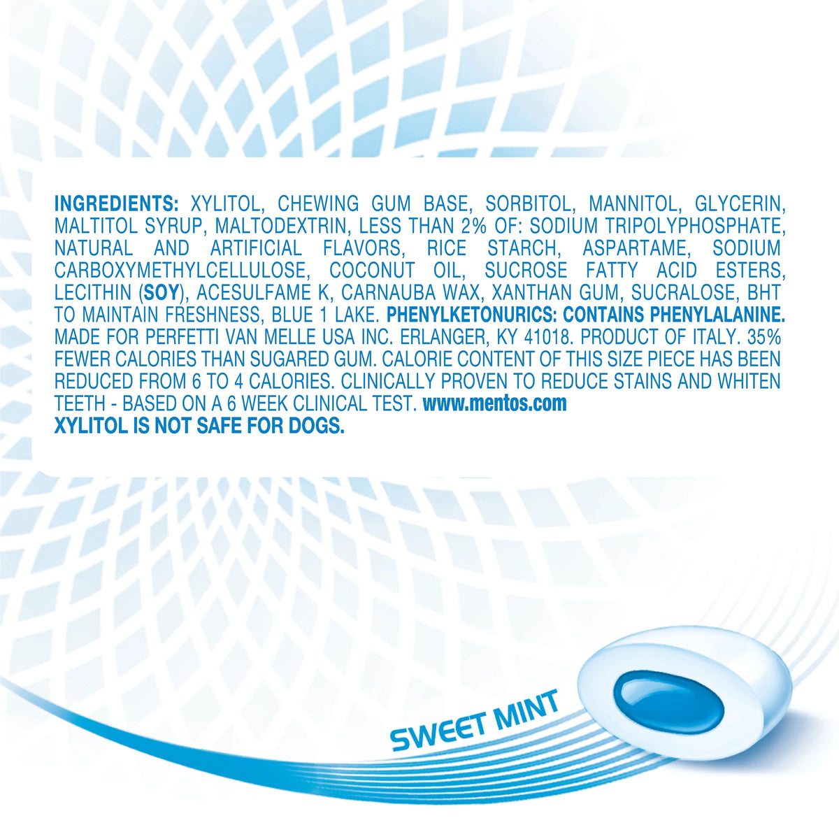 Mentos Pure White Gum Sweet Mint 15 Piece Bottle V84437