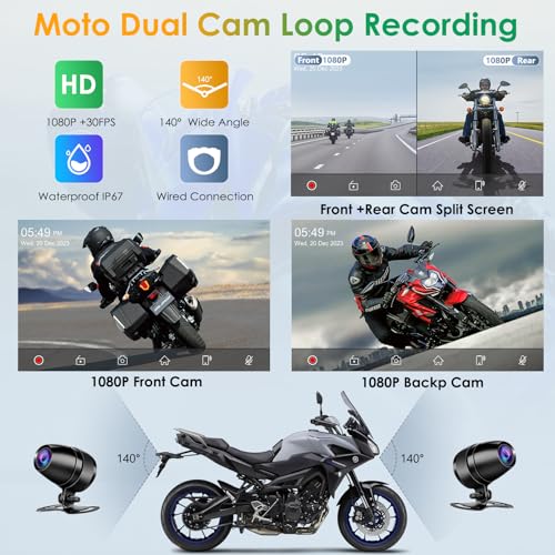 7" Waterproof Motorcycle Carplay Screen with Dual Dash Cam C954