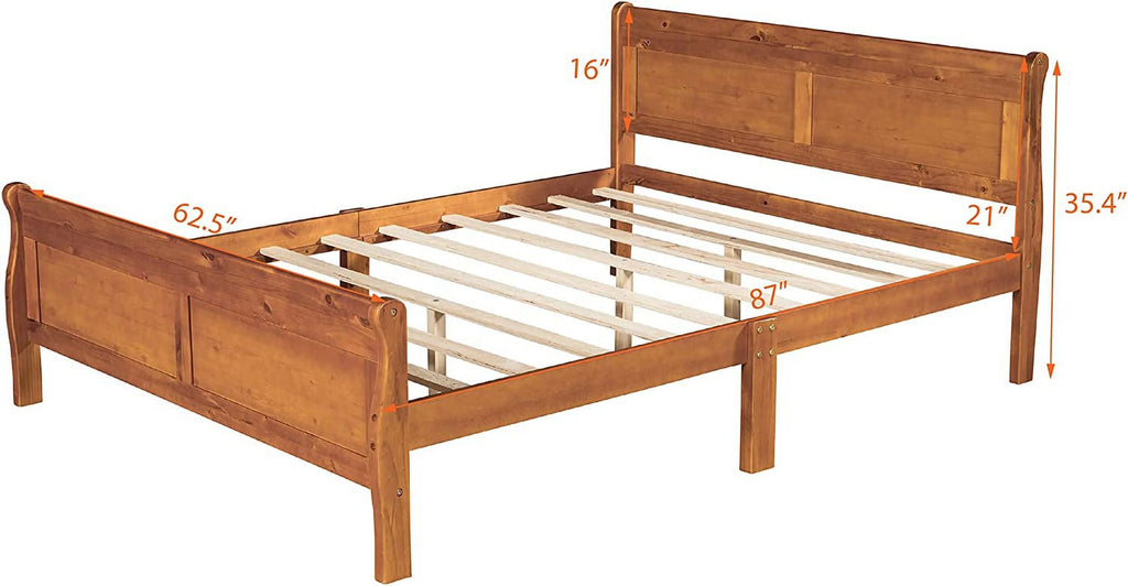 Queen Size Wood Platform Bed Frame with Headboard T73151