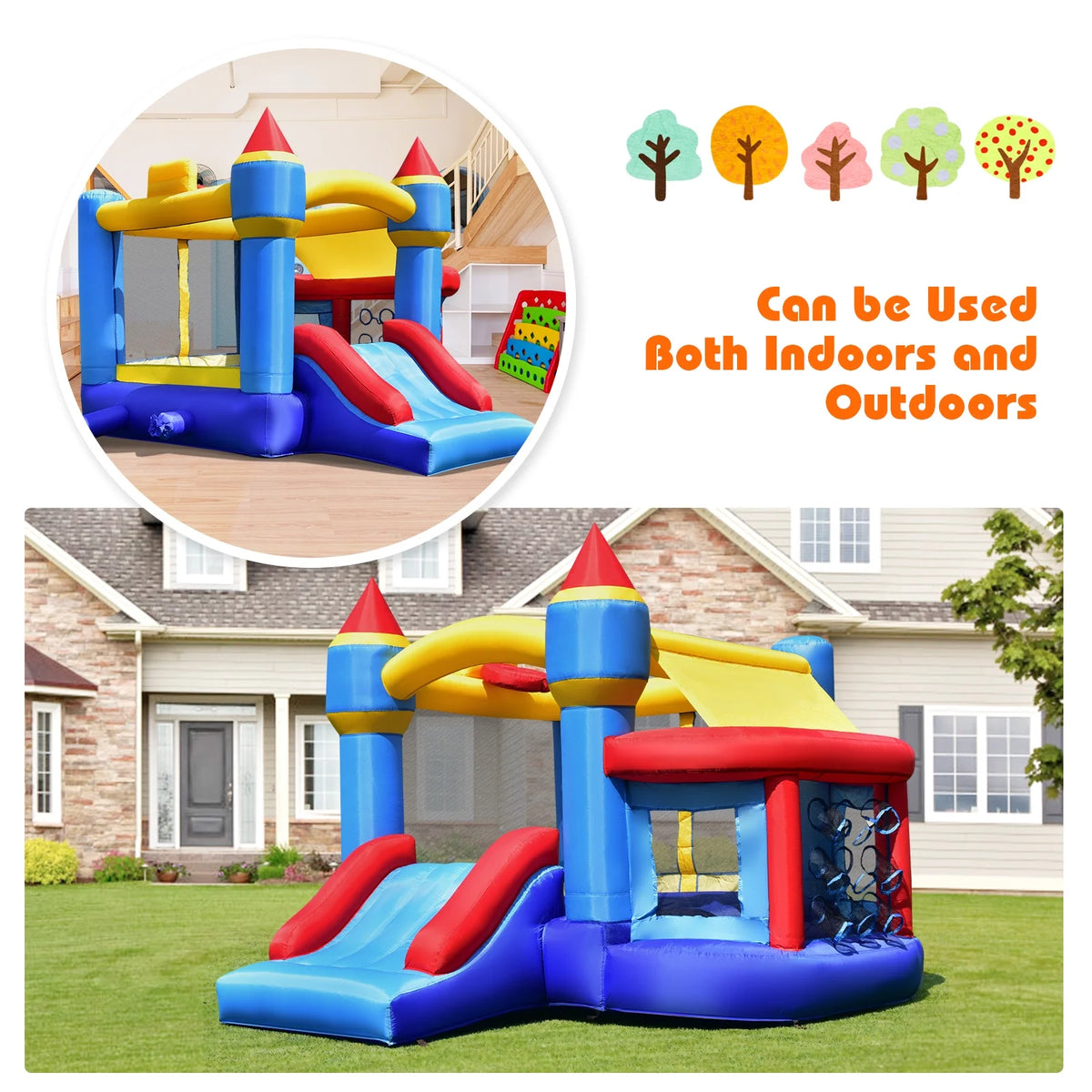 Inflatable Bounce House Castle Slide Bouncer with Basketball Hoop K201