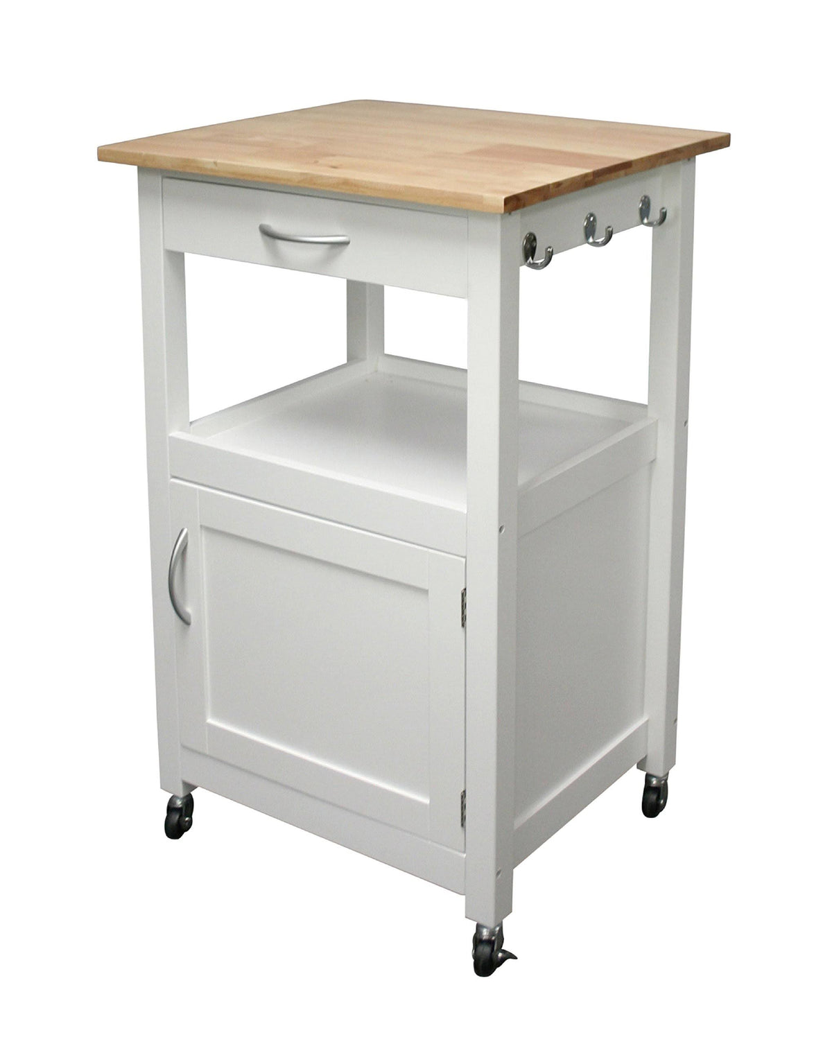 Natural Wood Top Kitchen Island Cart with White Base L47483