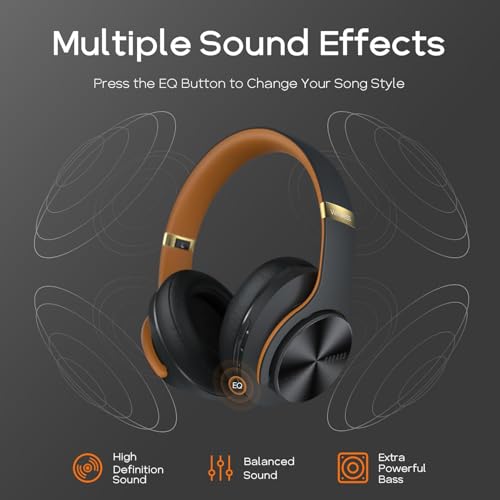 Bluetooth Headphones Over Ear, 90 Hours Playtime, Wireless, Noise Isolating, HiFi Stereo, Black K498