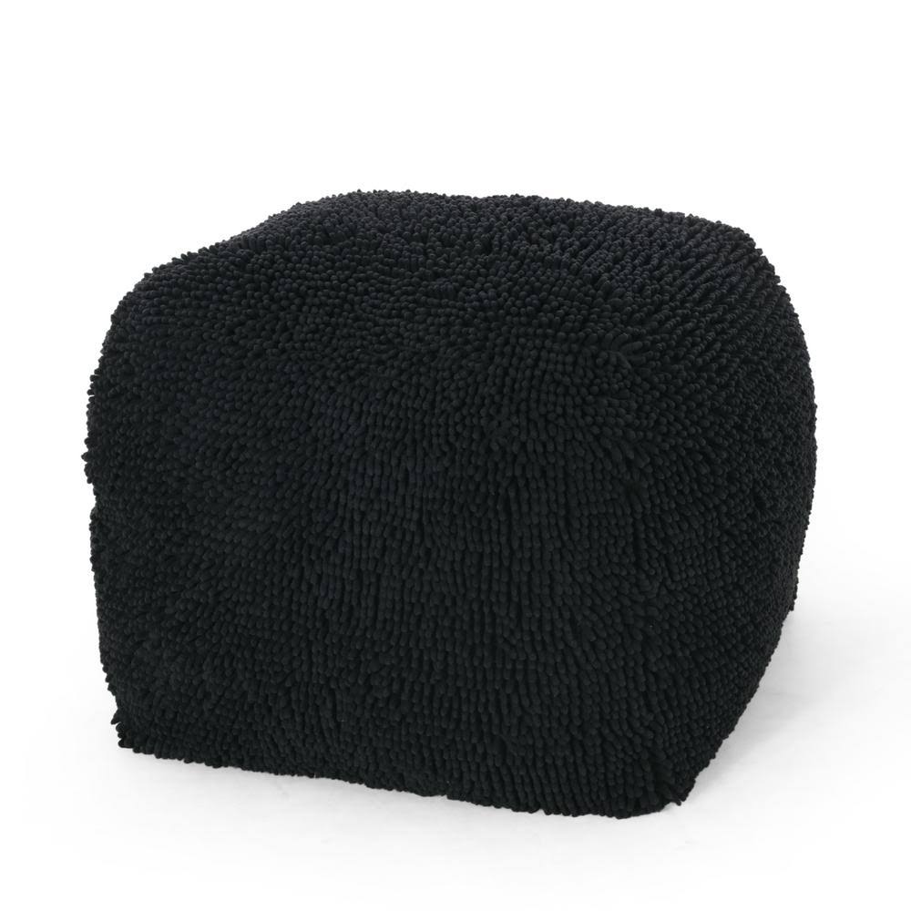 Charcoal Microfiber Chenille Square Pouf I6950
