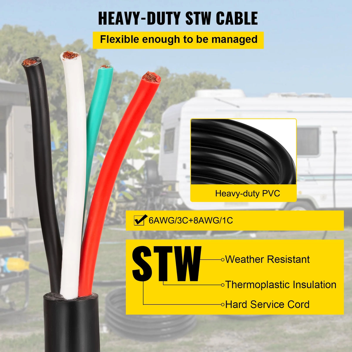 25ft 50Amp STW 6/3+8/1 Electrical Power Cord Y610