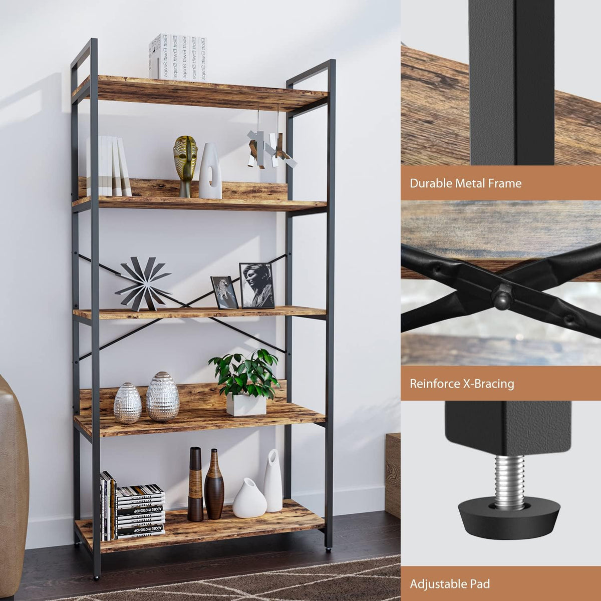 4 Tier Wood and Metal Bookshelf X965576
