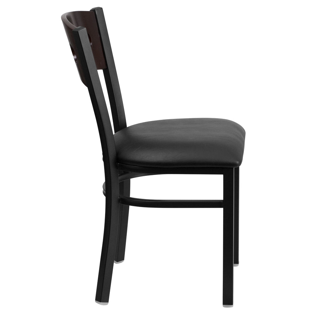 Black Metal Restaurant Chair with Walnut Wood Back and Vinyl Seat Y66774