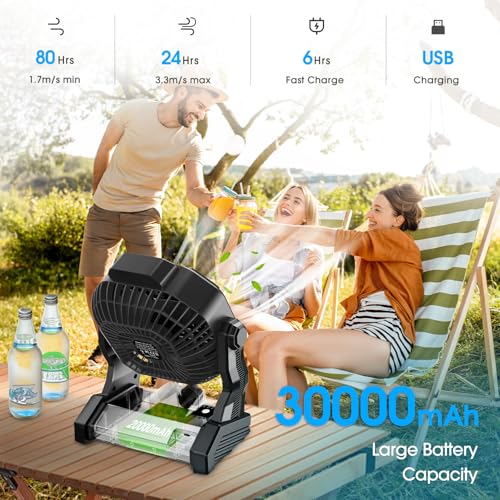 9 Inch Rechargeable Battery Powered Camping Fan with LED Lantern C30737