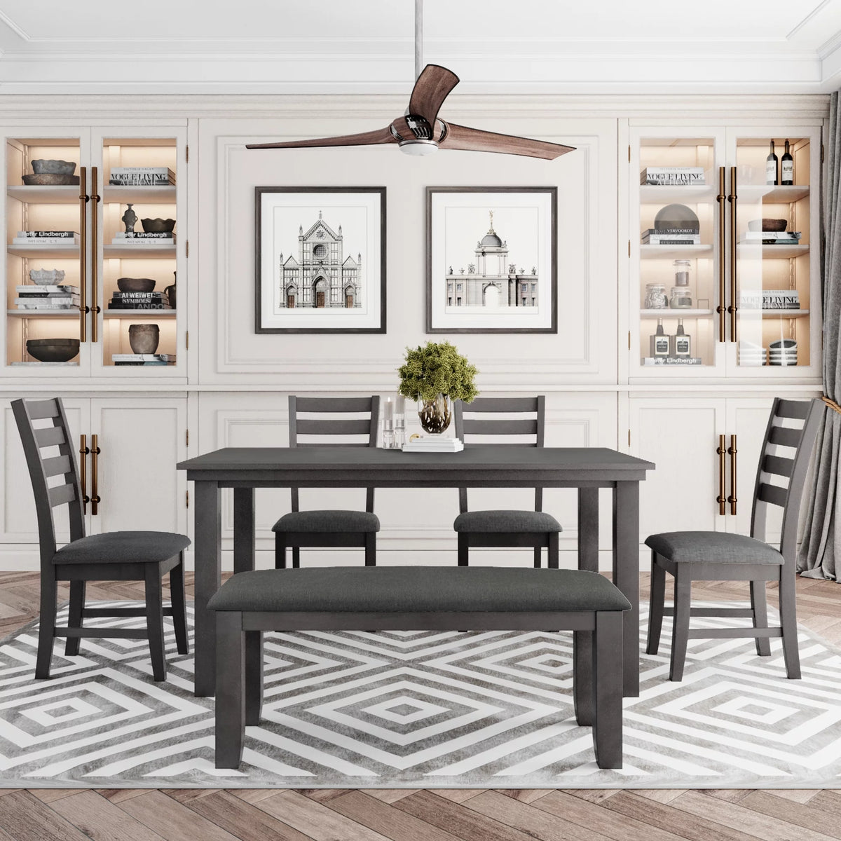Gray Wood Dining Table and Chairs with Bench L927955