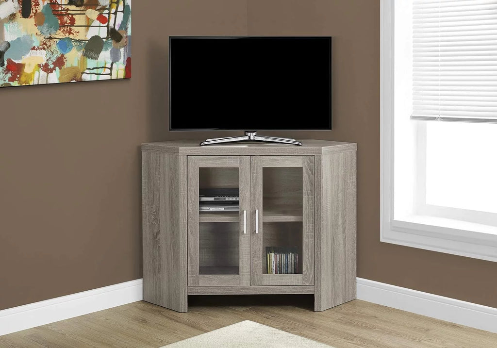 Corner TV Stand with Glass Doors, 42", Dark Taupe J438