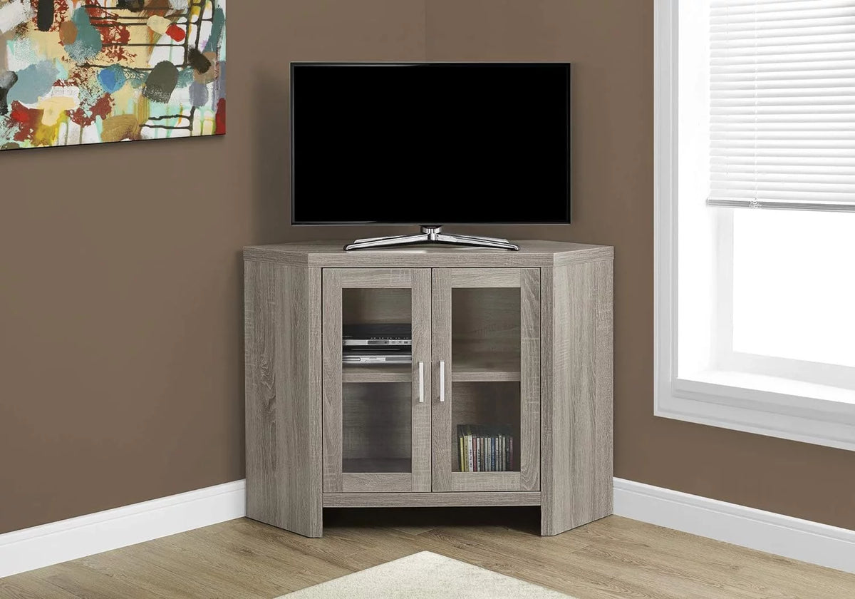 Corner TV Stand with Glass Doors, 42", Dark Taupe J438