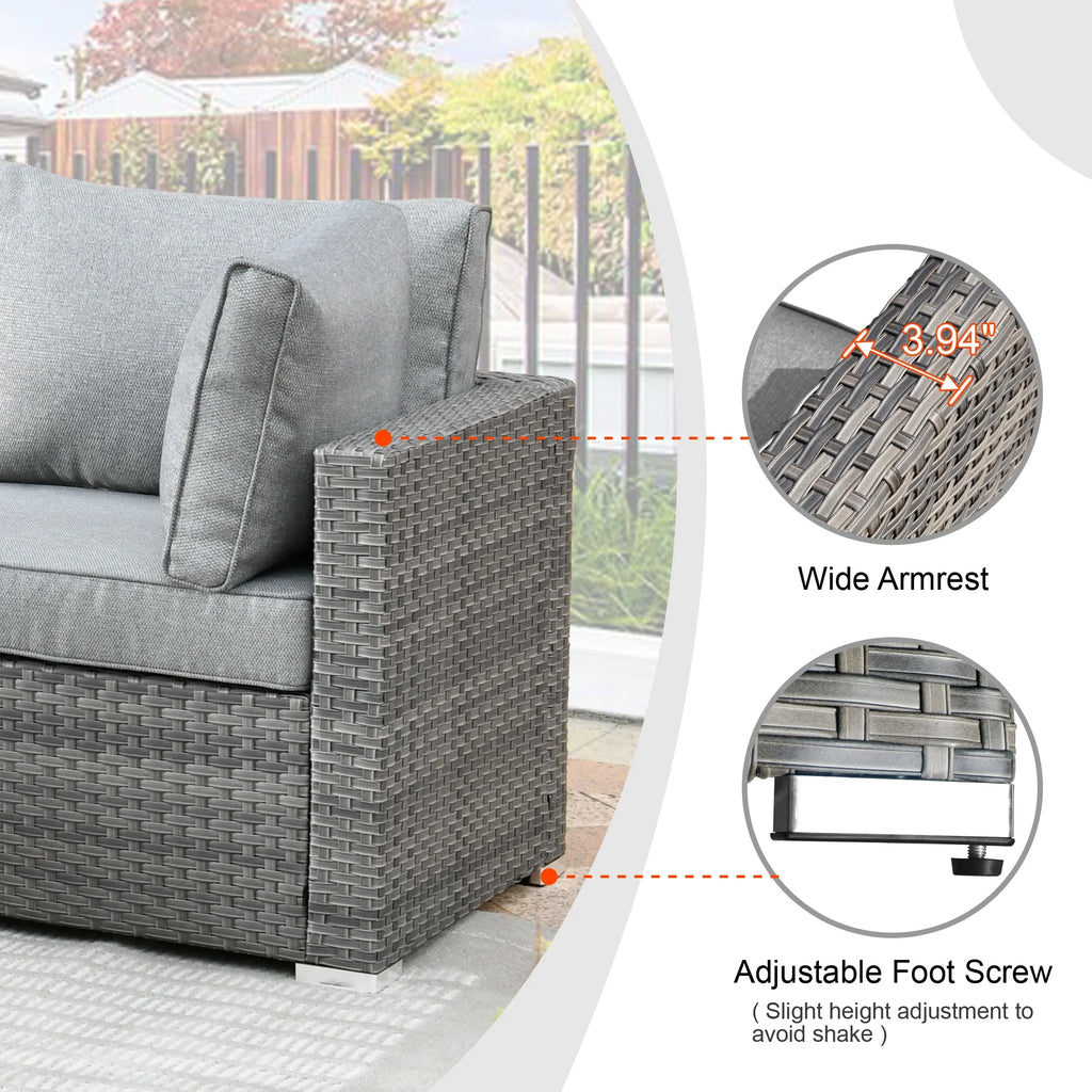 5 Piece Outdoor Patio Furniture Set Wicker Rattan Sectional Couch, Dark Grey Q712563