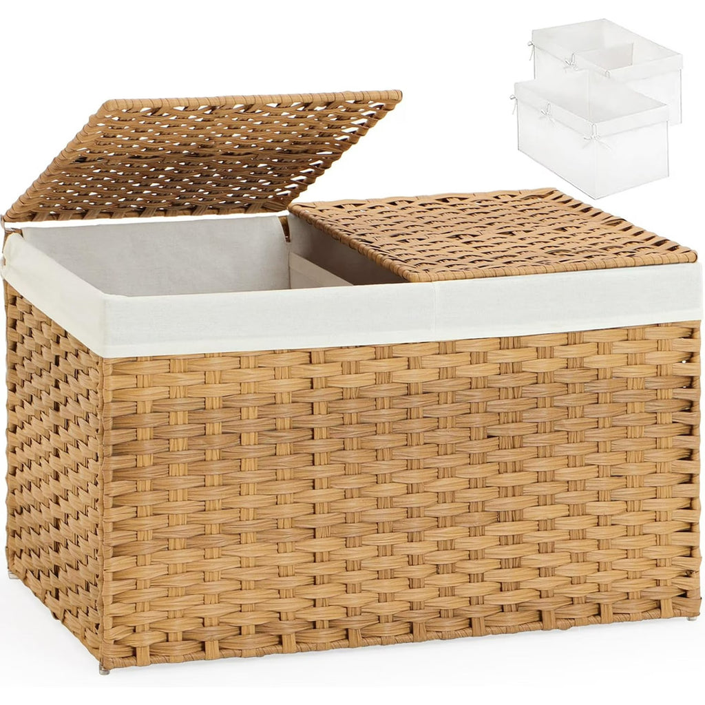 Natural Woven Rattan Storage Basket with Lid 42.3 Gallon S217