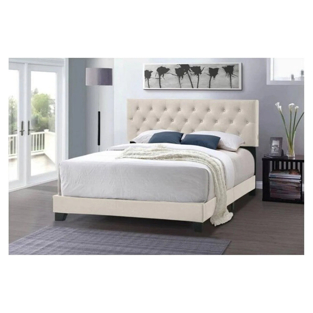Beige Twin Size Linen Bed with USB Power Connection X68361