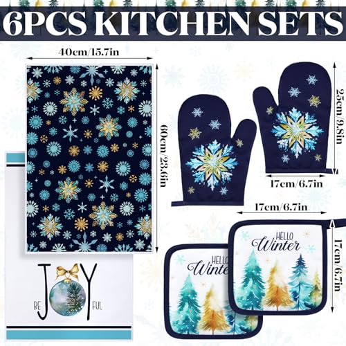 6 Pcs Christmas Kitchen Towel Oven Mitts and Pot Holders Set Z8416