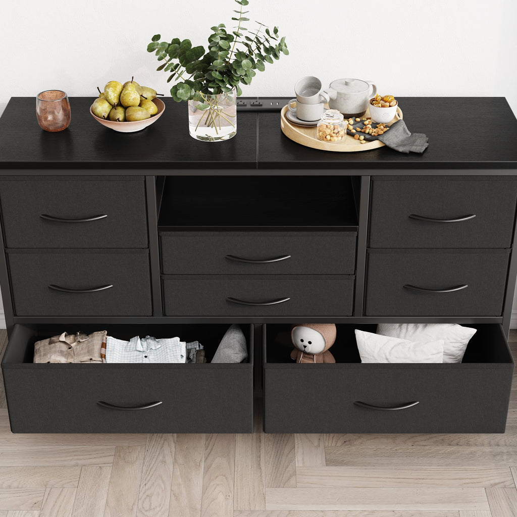 8 Drawer Dresser TV Stand with Electrical Outlet and LED Lights J502