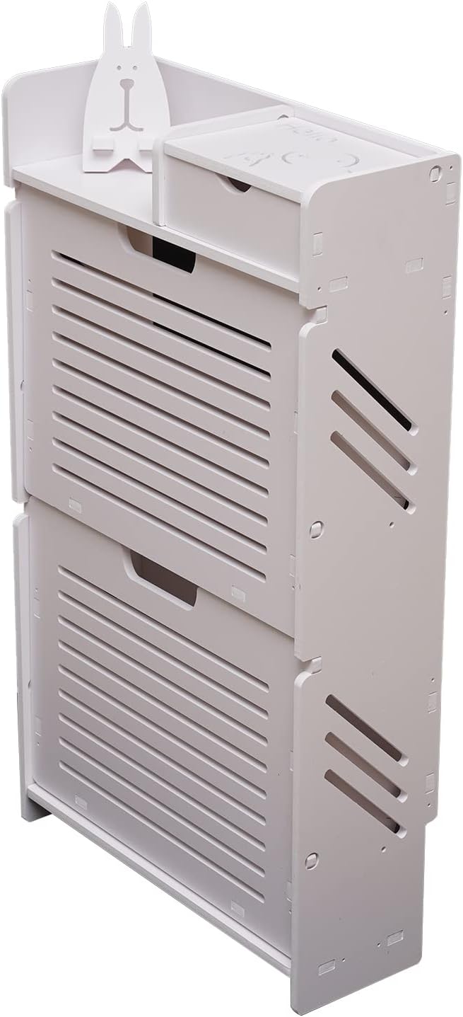 White 2 Tier Narrow Shoe Cabinet P786