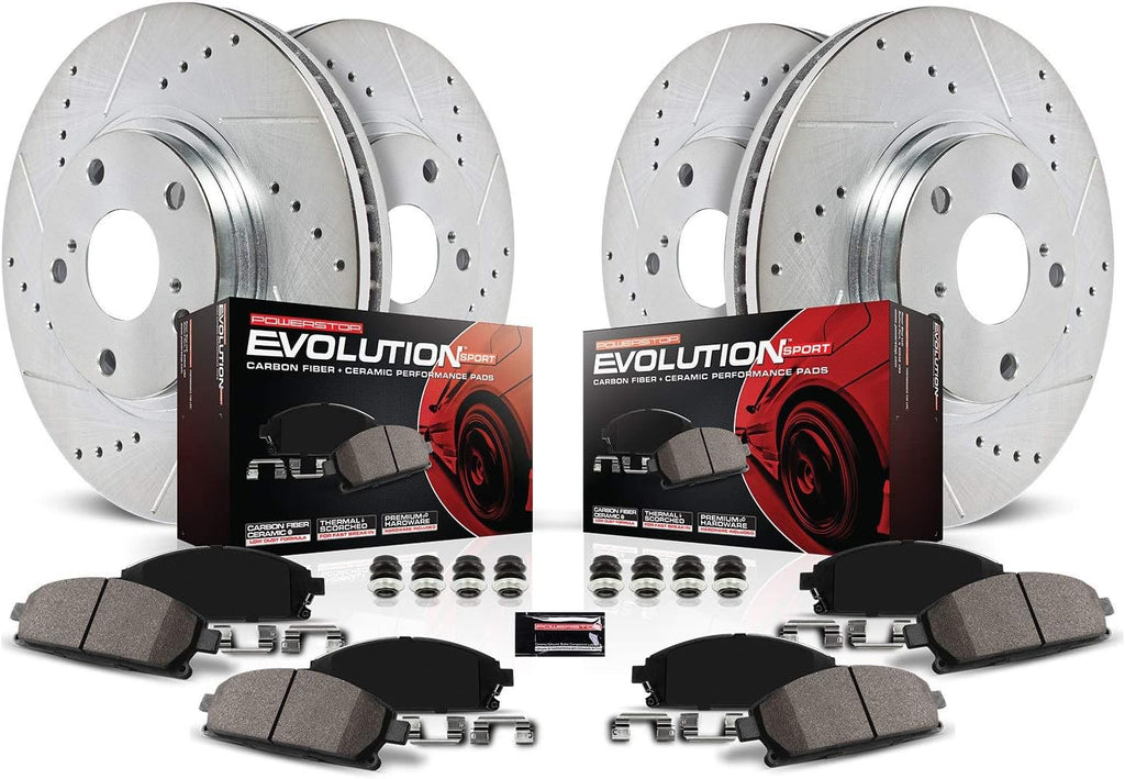 Carbon Fiber Brake Pads with Drilled & Slotted Brake Rotors Kit E509