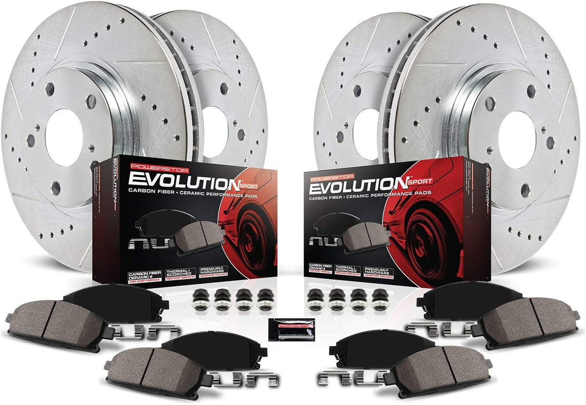 Carbon Fiber Brake Pads with Drilled & Slotted Brake Rotors Kit E509