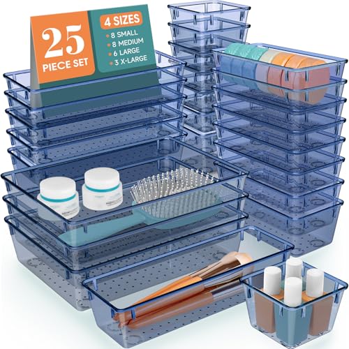 25 PCS Clear Plastic Drawer Organizer Set, 4 Sizes E225568