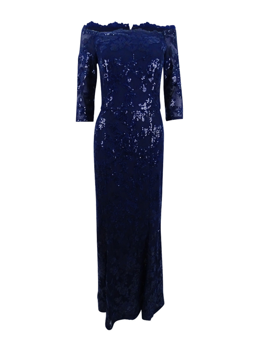 Navy Mesh Mermaid Gown P8395