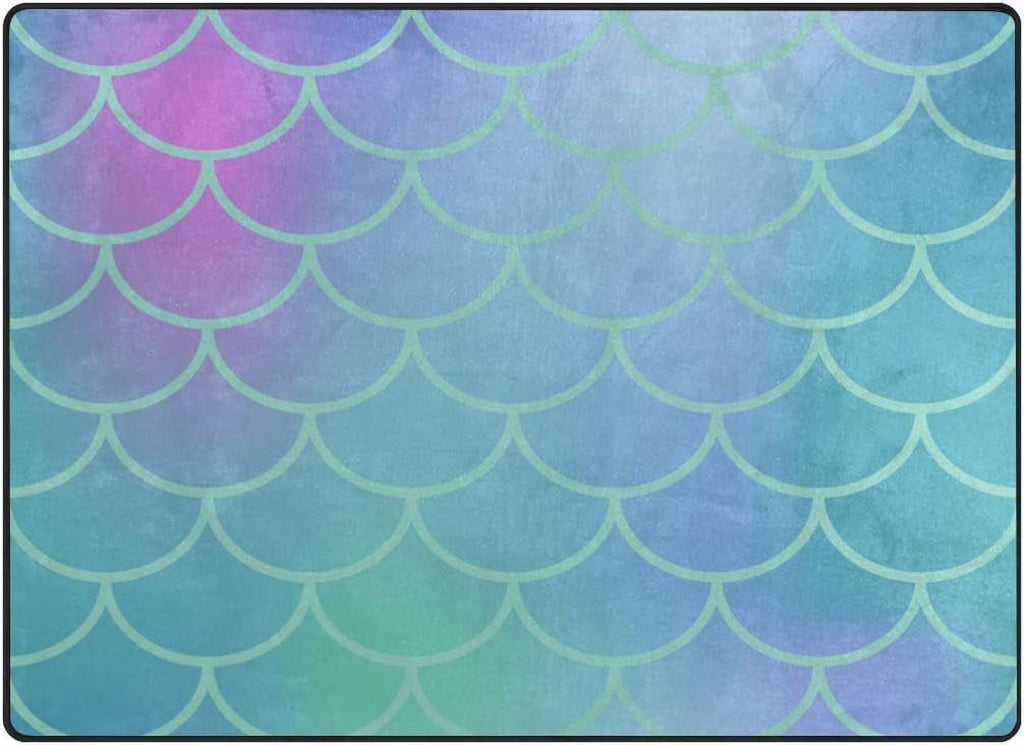 Gradient Blue Fish Scale Lightweight Carpet Mats Area Rug M2976
