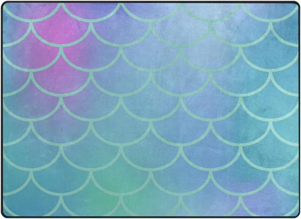 Gradient Blue Fish Scale Lightweight Carpet Mats Area Rug M2976