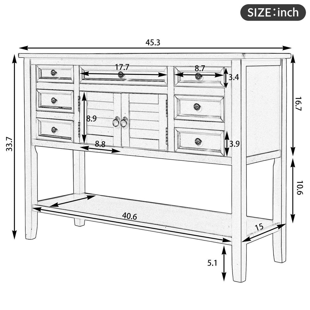 Green 7 Drawer Console Table with Cabinet I612