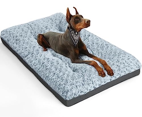 Grey Washable Plush Dog Bed, 35"x23" B679