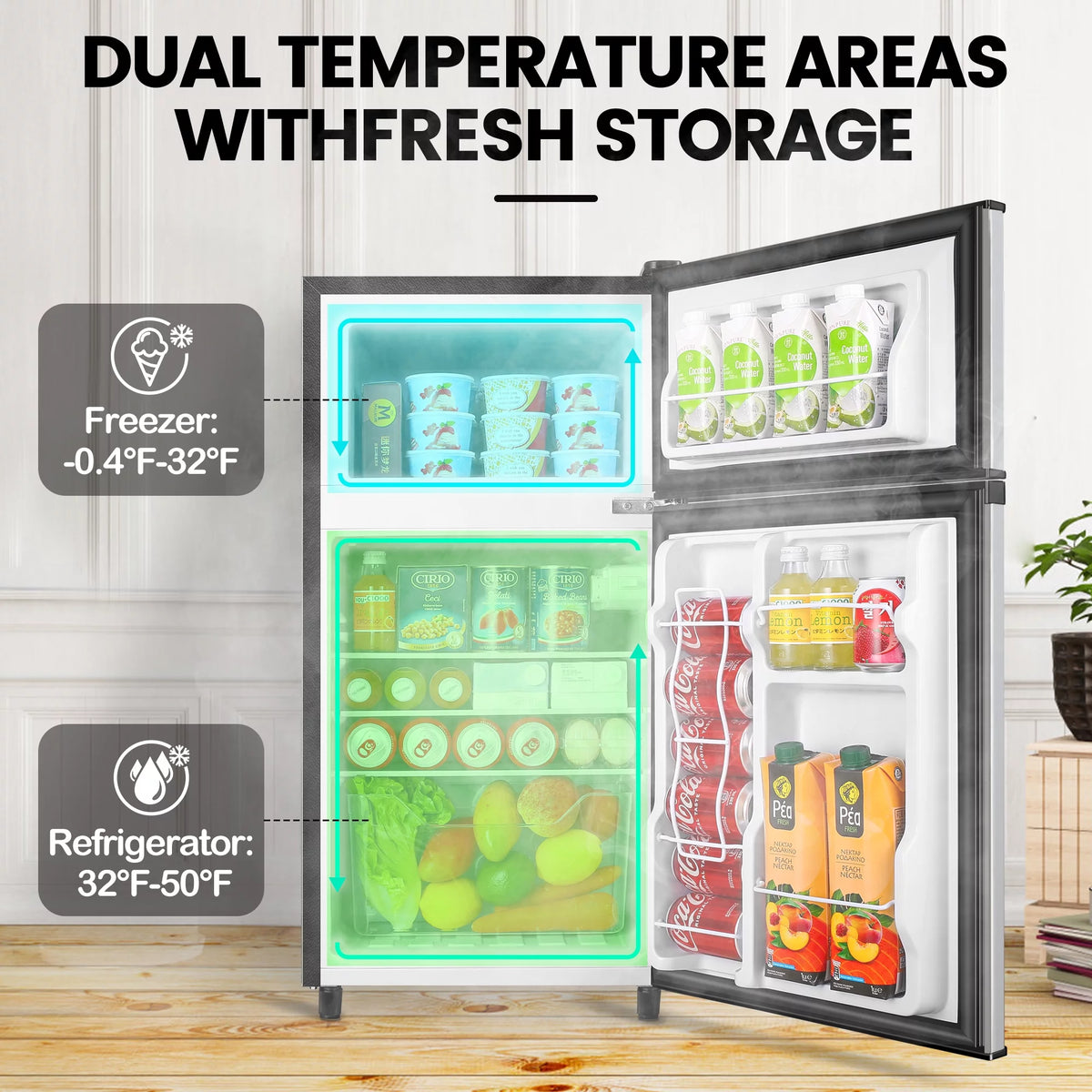 Two Door Mini Fridge with Freezer, 3.5 Cu ft P5070