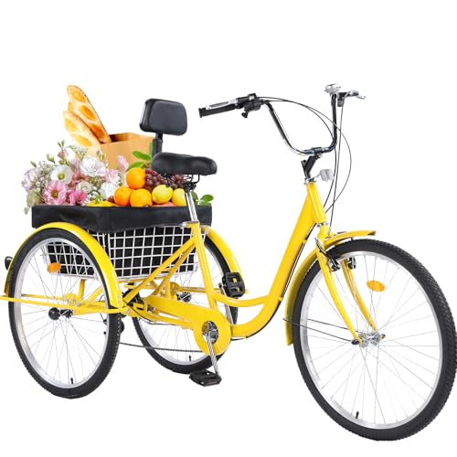 24/26-Inch 3-Wheel Adult Tricycle with 7-Speed Gearing and Basket K5580