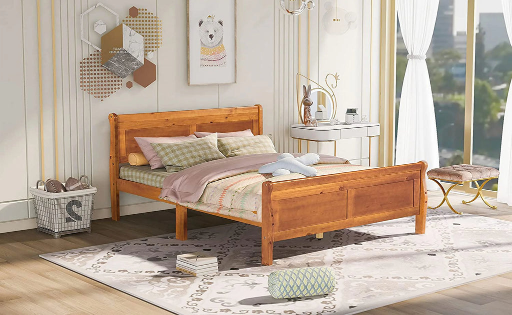 Queen Size Wood Platform Bed Frame with Headboard T73151