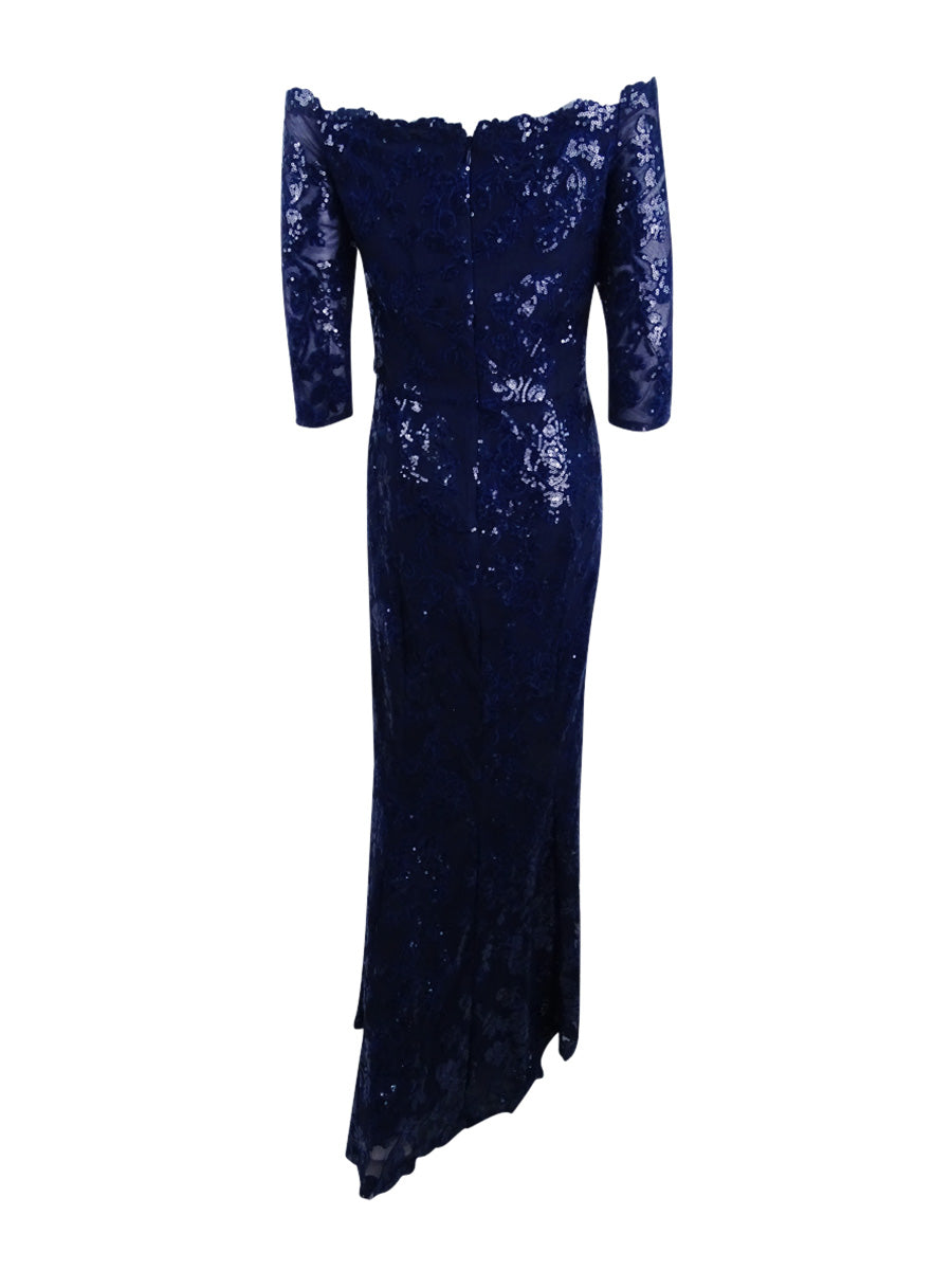 Navy Mesh Mermaid Gown P8395