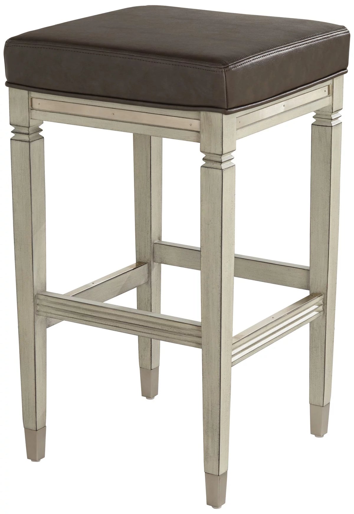 Wood Bar Stool Gray Faux Leather Footrest N2092