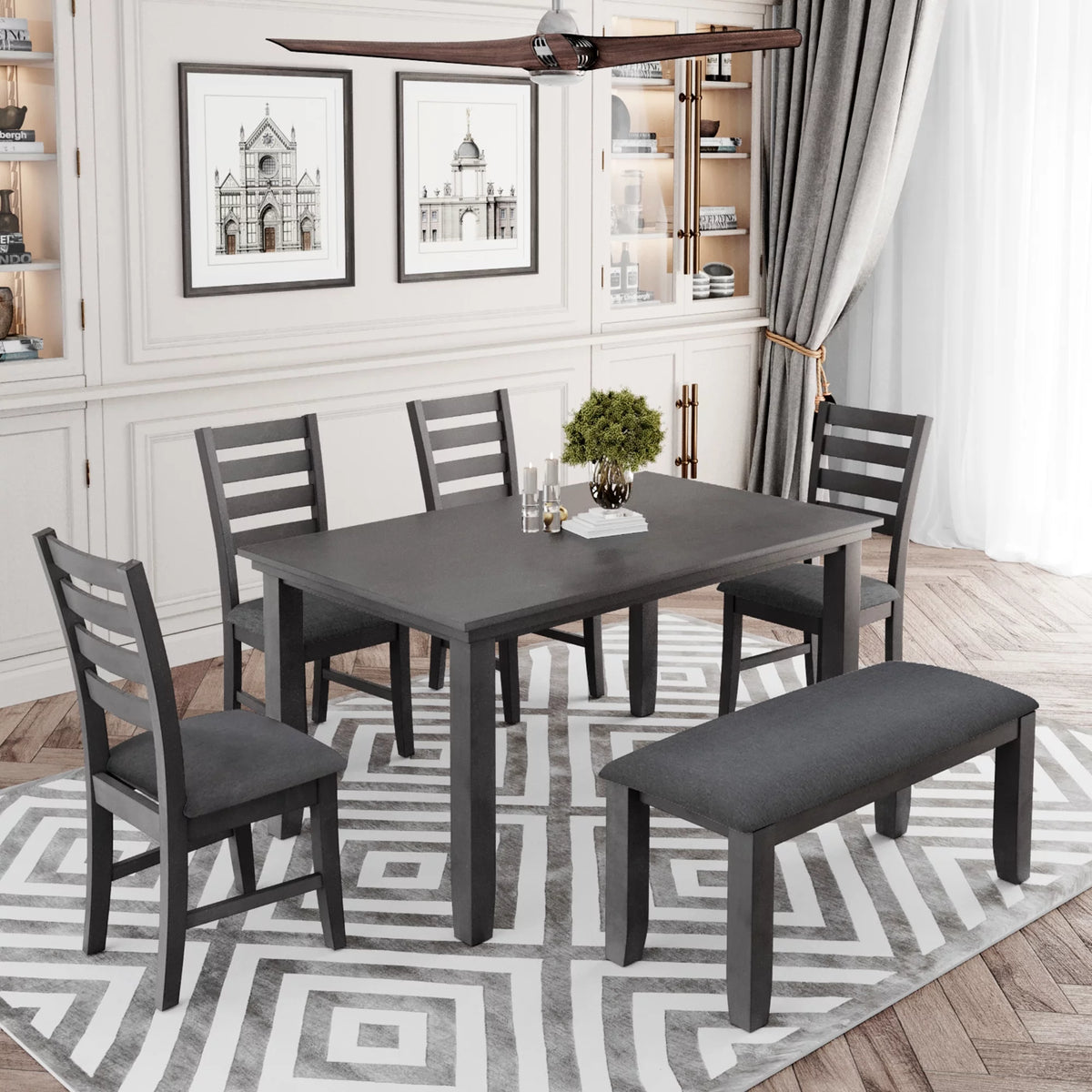 Gray Wood Dining Table and Chairs with Bench L927955