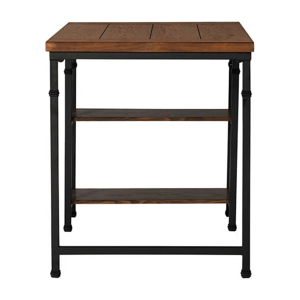 Rustic Desk with 2 Wood Shelves and Metal Frame in Black U283124